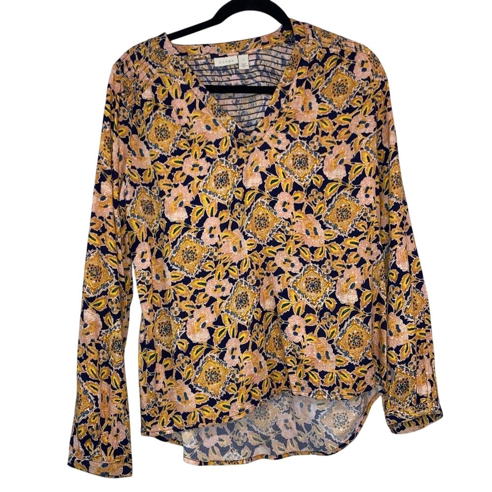 Hinge Mustard Floral‎ Long Sleeve Blouse